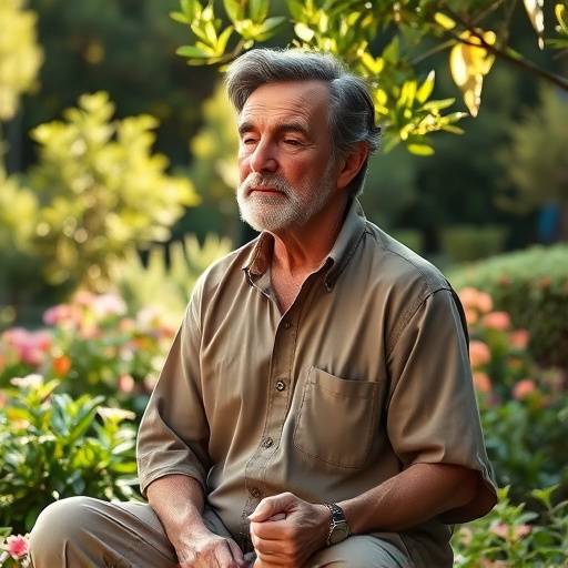 Portrait de Jean-Pierre Leclerc, en train de méditer dans un jardin provenäal