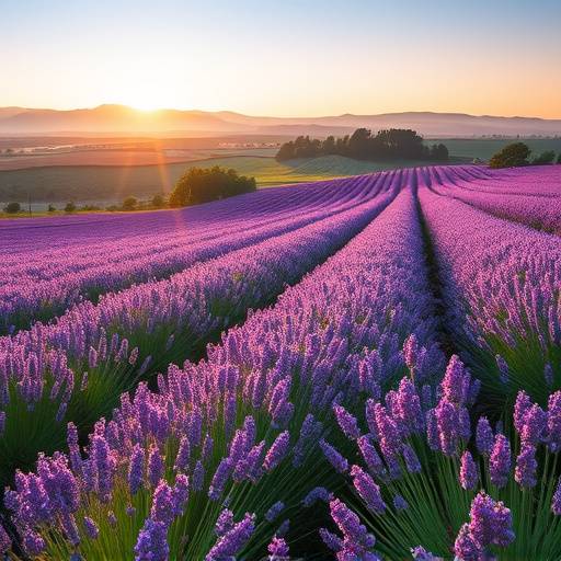 Vue panoramique des champs de lavande en fleur, Provence
